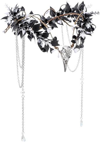 MOSTORY Black Raven Elf Crown - Flower Gothic Headpiece with Tassel for Women Witch Renaissance Renfaire Halloween Cosplay in Saudi Arabia
