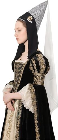 Medieval Hennin Hat with Veil Women Middle Ages Headwear Renaissance Headpiece Halloween LARP Cosplay Accessories in Kuwait