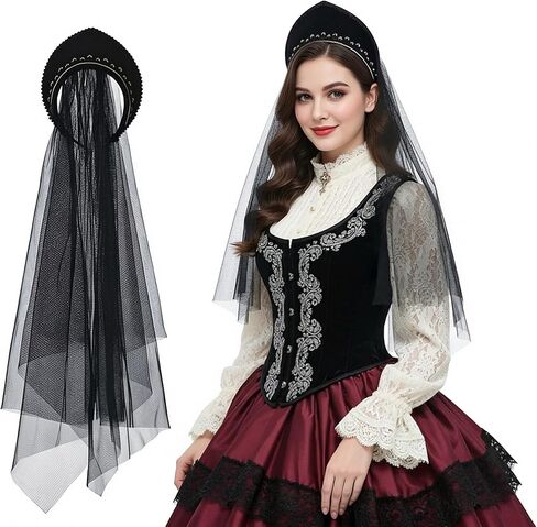 قبعة آن بولين، غطاء رأس تيودور جابل، غطاء رأس عصر النهضة الإليزابيثي للنساء، إكسسوار حفلات الهالوين in Kuwait