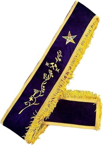 Masonic Oes W.M Sash, Order of Easter Star Worthy Matron Sash Purple Velvet with Golden fringe - Free Soft Case & Gloves in Saudi Arabia