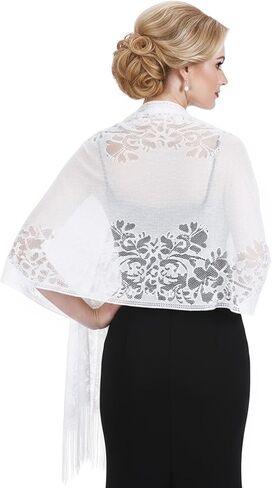 White Shawl for Women Dressy, Shawls and Wraps for Evening Dresses Lace Shawl Wraps Scarfs for Women Wedding Formal Costume Party Accessories in Saudi Arabia