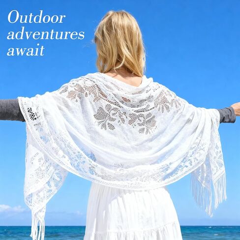 White Shawl for Women Dressy, Shawls and Wraps for Evening Dresses Lace Shawl Wraps Scarfs for Women Wedding Formal Costume Party Accessories in Saudi Arabia