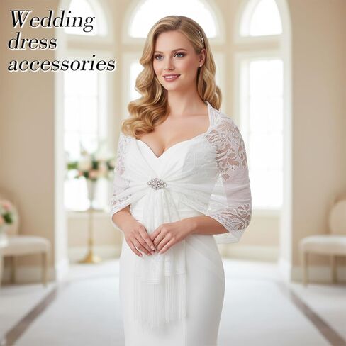 White Shawl for Women Dressy, Shawls and Wraps for Evening Dresses Lace Shawl Wraps Scarfs for Women Wedding Formal Costume Party Accessories in Saudi Arabia