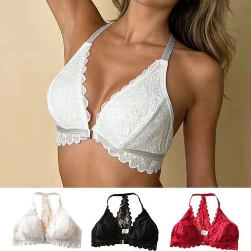 Halter Bra Bralette for Women 3 PCS Front Closure Lace Triangle Wireless Bra Top Unpadded Wirefree Lingerie in Saudi Arabia