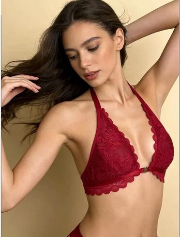 Halter Bra Bralette for Women 3 PCS Front Closure Lace Triangle Wireless Bra Top Unpadded Wirefree Lingerie in Saudi Arabia