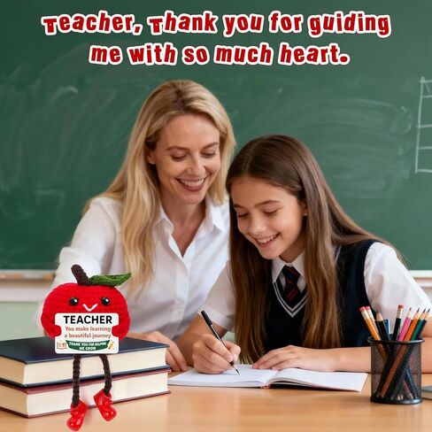 هدايا مدرسية مضحكة لعيد الميلاد للنساء والرجال، هدايا رائعة لتقدير المعلم، شكرًا لك، زينة هدايا تخزين صغيرة، أشياء صغيرة، إكسسوارات ديكور مكتبية لطيفة، تفاح كروشيه مصنوع يدويًا in Kuwait