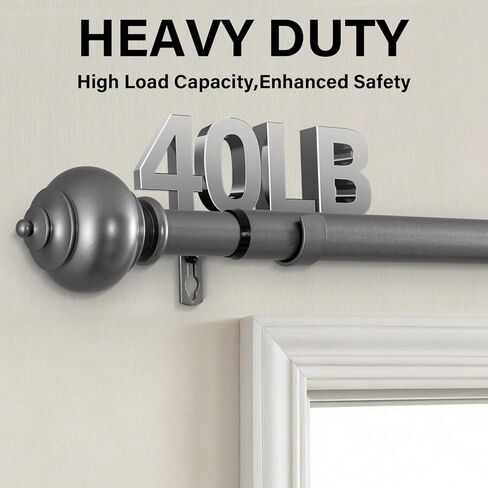H.VERSAILTEX Curtain Rods for Windows 16.2 to 75 Inches 1 inch Diameter Adjustable Decorative Telescoping Curtain Rod with Brackets Heavy Duty Splicing Window Rods with Decorative Finials, Dark Grey in Saudi Arabia