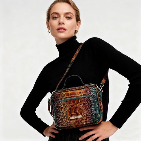 Small Crocodile Box Crossbody Bag for Women,Leather Mini Top-Handle Purse with Shoulder Strap for Daily Outfits in Saudi Arabia