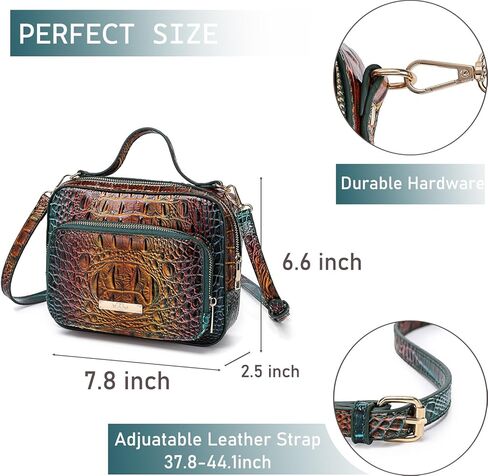 Small Crocodile Box Crossbody Bag for Women,Leather Mini Top-Handle Purse with Shoulder Strap for Daily Outfits in Saudi Arabia