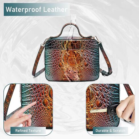Small Crocodile Box Crossbody Bag for Women,Leather Mini Top-Handle Purse with Shoulder Strap for Daily Outfits in Saudi Arabia
