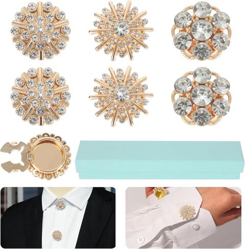 6 قطع من أغطية أزرار القميص القابلة للفصل، HSSZXFR أزرار كريستالية فاخرة للنساء، صناعة أزرار تزيين الملابس بنفسك للقمصان والجينز وفستان السهرة (فضي) in Kuwait
