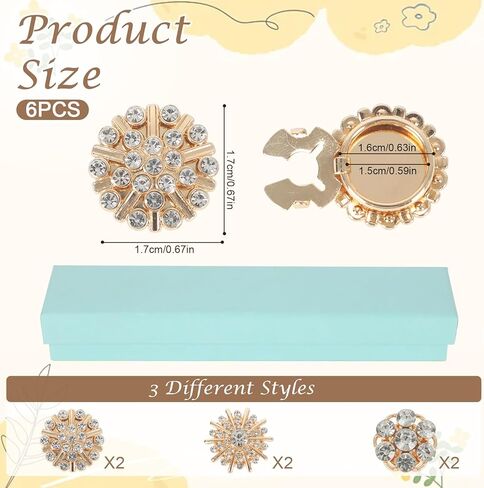 6 قطع من أغطية أزرار القميص القابلة للفصل، HSSZXFR أزرار كريستالية فاخرة للنساء، صناعة أزرار تزيين الملابس بنفسك للقمصان والجينز وفستان السهرة (فضي) in Kuwait