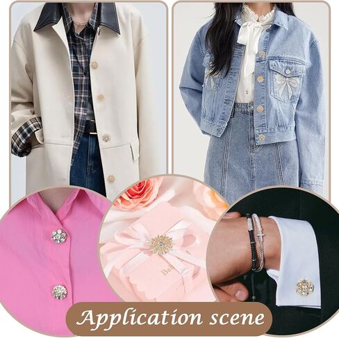 6 قطع من أغطية أزرار القميص القابلة للفصل، HSSZXFR أزرار كريستالية فاخرة للنساء، صناعة أزرار تزيين الملابس بنفسك للقمصان والجينز وفستان السهرة (فضي) in Kuwait