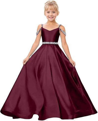Off Shoulder Flower Girl Dresses for Wedding Satin Pageant Dresses Girls Formal Gowns in Kuwait