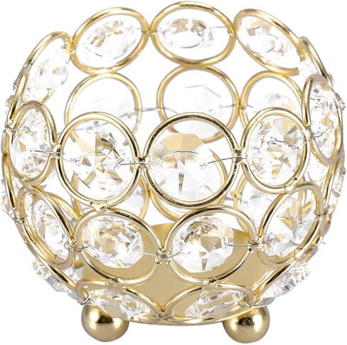 Crystal Tea Light Candle Holders, Elegant Diamond Cut Crystal and Metal Votive Candle Holder with Reflective Base, 8cm Round Bowl for Weddings, Parties, Home Decor in Saudi Arabia
