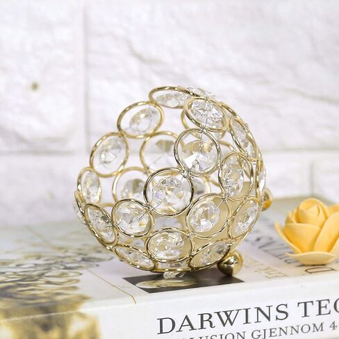 Crystal Tea Light Candle Holders, Elegant Diamond Cut Crystal and Metal Votive Candle Holder with Reflective Base, 8cm Round Bowl for Weddings, Parties, Home Decor in Saudi Arabia