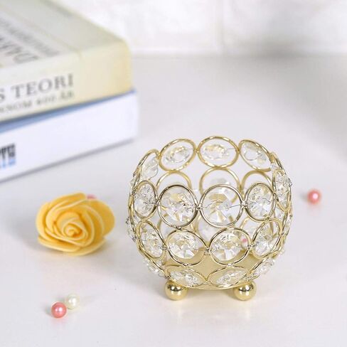 Crystal Tea Light Candle Holders, Elegant Diamond Cut Crystal and Metal Votive Candle Holder with Reflective Base, 8cm Round Bowl for Weddings, Parties, Home Decor in Saudi Arabia
