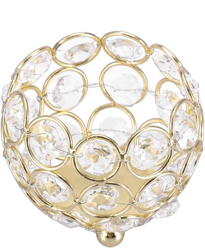 Crystal Tea Light Candle Holders, Elegant Diamond Cut Crystal and Metal Votive Candle Holder with Reflective Base, 8cm Round Bowl for Weddings, Parties, Home Decor in Saudi Arabia