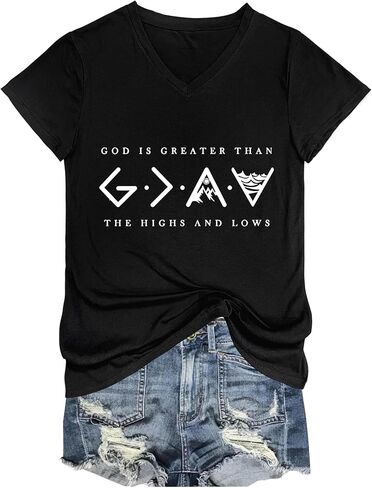 Womens Tops Christian Shirts God is Greater Than The Highs and Lows Tshirt Short Sleeve Faith Religion Blouse in Saudi Arabia