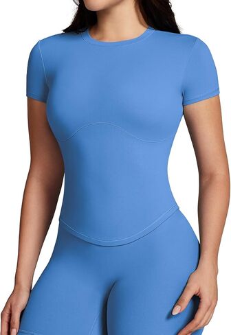 قمصان Bareluxe للتمرين بأكمام قصيرة للنساء، قمصان رياضية ذات رقبة دائرية ناعمة وممتصة للرطوبة in Kuwait