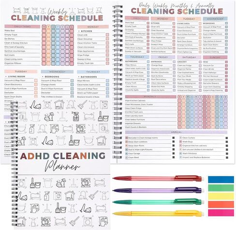 Cleaning Planner, Reusable Cleaning and Organizing Planner with 4 Pencils, Daily, Weekly, Monthly, Yearly Clean Schedule Checklist for Adults in Saudi Arabia
