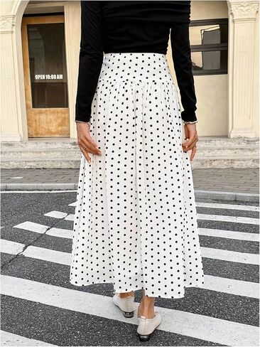 Milumia Women's Polka Dots Print Flowy Long Skirt Elegant Pleated High Waisted Flared Maxi Skirts in Saudi Arabia