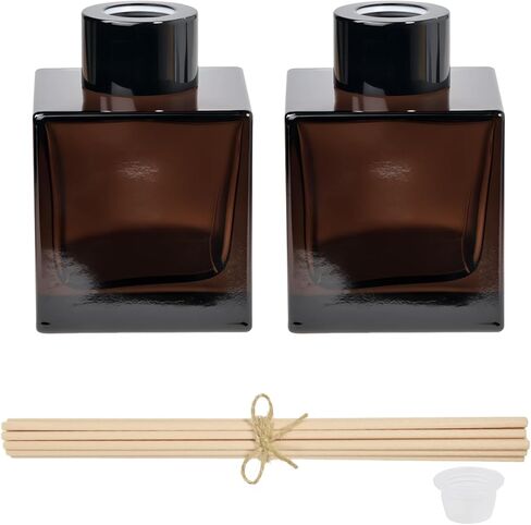 100 مل قطعتان من زجاجات ناشر القصب، زجاجة فارغة لموزع العطر مع 20 قطعة من أعواد القصب لإكسسوارات العطور المنزلية وغرفة الهدايا للنساء، والمنزل، وديكور الحمام in Kuwait
