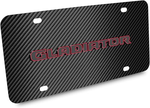 iPick Image for Jeep Gladiator 3D Logo Red Edge Black Carbon Fiber Patten Steel License Plate - Official Licensed in Saudi Arabia