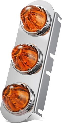 Partsam 1Pcs Radius-Style 14" Front Air Cleaner Light Bar with 3Pcs Glass Watermelon Lights, Stainless Steel Bracket, Compatible with Peterbilt Kenworth Freightliner Trucks, Amber Lens in Saudi Arabia