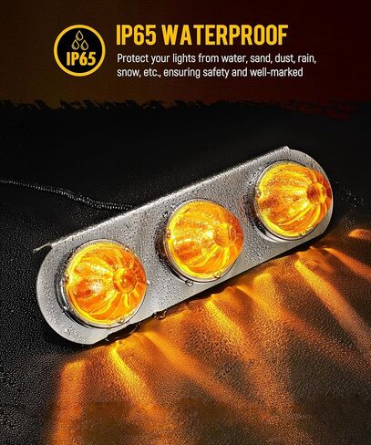 Partsam 1Pcs Radius-Style 14" Front Air Cleaner Light Bar with 3Pcs Glass Watermelon Lights, Stainless Steel Bracket, Compatible with Peterbilt Kenworth Freightliner Trucks, Amber Lens in Saudi Arabia
