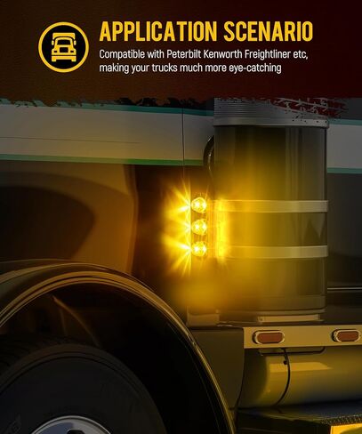 Partsam 1Pcs Radius-Style 14" Front Air Cleaner Light Bar with 3Pcs Glass Watermelon Lights, Stainless Steel Bracket, Compatible with Peterbilt Kenworth Freightliner Trucks, Amber Lens in Saudi Arabia