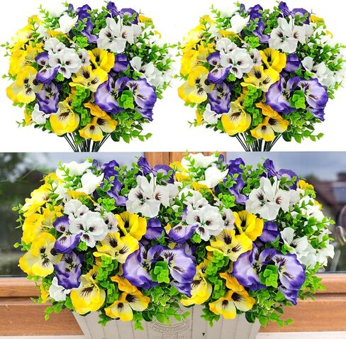Pansies Artificial Flowers for Outdoors UV Resistant 8 Bundles Silk Pansy Plastic Fake Plants Flowers for Home Outside Garden Window Box Patio Planter Porch Decor (Mixed Color) in Saudi Arabia