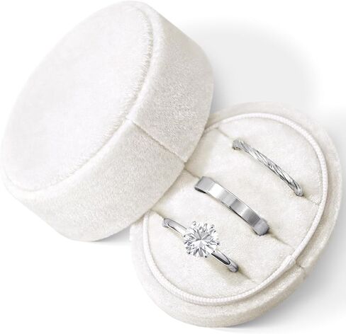 Velvet Ring Box 3 Slots, Oval Ring Box Wedding Rings Holder, Vintage Engagement Rings Boxes for Wedding Engagement Proposal Keepsake Ceremony(Beige) in Saudi Arabia