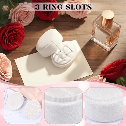 Velvet Ring Box 3 Slots, Oval Ring Box Wedding Rings Holder, Vintage Engagement Rings Boxes for Wedding Engagement Proposal Keepsake Ceremony(Beige) in Saudi Arabia