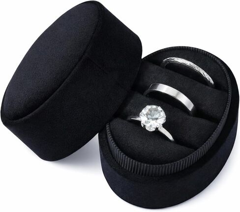 Velvet Ring Box 3 Slots, Oval Ring Box Wedding Rings Holder, Vintage Engagement Rings Boxes for Wedding Engagement Proposal Keepsake Ceremony(Beige) in Saudi Arabia