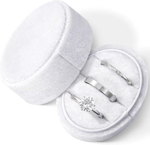 Velvet Ring Box 3 Slots, Oval Ring Box Wedding Rings Holder, Vintage Engagement Rings Boxes for Wedding Engagement Proposal Keepsake Ceremony(Beige) in Saudi Arabia