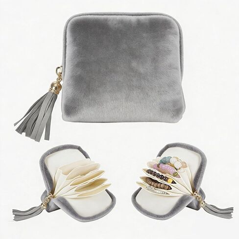 Travel Jewelry Case Small with Tassel Zipper, Soft Velvet Travel Jewelry Organizer Pouch for Necklaces, Rings and Earrings, Portable Multi Layer Jewelry Bags, Anti Tangle Storage in Saudi Arabia