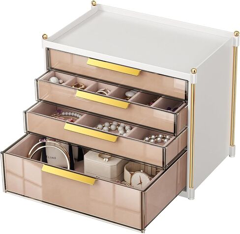 منظم صندوق المجوهرات، 4 طبقات حامل مجوهرات وتخزين للأقراط والخاتم والقلادة والأساور هدايا للنساء والفتيات in Kuwait