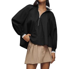 بلوزات نسائية بنصف سحاب وأكمام طويلة قمصان هينلي أنيقة كاجوال وياقة متباينة وفضفاضة مناسبة وقمصان تونيك متأرجحة in Kuwait