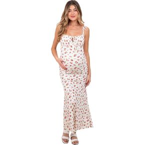 PinkBlush Ribbed Floral Shoulder Tie Maternity Maxi Dress in Saudi Arabia