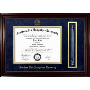 Southern New Hampshire University SNHU Diploma Frame with Tassel Holder – Officially Licensed - Cherry Finish Wood with Bead Frame and Navy Suede and Gold Mats in Kuwait