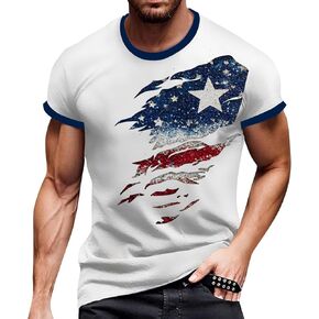 WENKOMG1 Men's Independence Day Shirt Short Sleeve USA Flag Print Athletic Workout Jersey Tshirt, M-3XL in Kuwait