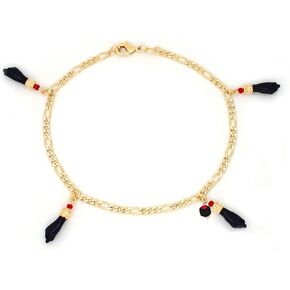 Genuine Azabache Ankle Bracelets for Women, Jet Stone - Black Figa Hand Charms Anklet Evil Eye Jewelry for Mal de Ojo Protection Good Luck, 10-inch 14k Gold-Plated in Saudi Arabia