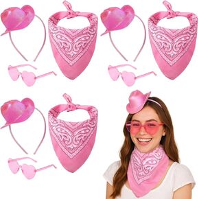 3 مجموعات من عصابة رأس قبعة رعاة البقر الوردية، قبعات رعاة البقر الصغيرة، عصابات رأس نظارات على شكل قلب ومجموعة زي باندانا، غطاء رأس رعاة البقر الغربي اللامع للنساء والرجال، ملحقات حفلات راعية البقر الوردية in Kuwait