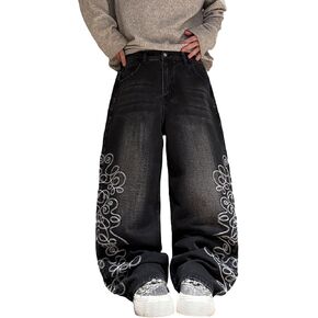 Mens Baggy Jeans Wide Leg Denim Pants Hip Hop Trousers Y2k Embroidered Fashion Streetwear Clothing in Kuwait