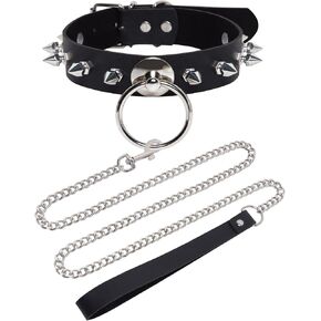 قلادة سوداء للنساء، طوق قوطي للنساء قلادة من الجلد، قلادات طوق من الجلد الصناعي القوطي، مجوهرات فاسق مسننة مجوهرات Oufit إكسسوارات عصرية لحفلات الهالوين التنكرية in Kuwait