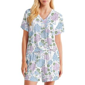 Womens Pajama Sets Cute Pajamas for Women Set Graphic Printed V Neck Summer Sleepwear Pjs Lounge Set in Kuwait