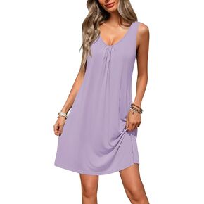 Ekouaer Nightgowns for Women Bamboo Viscose Night Gown Sleeveless Sleep Shirts Tank Sleep Dress V-neck Sleepwear in Kuwait