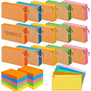 1500 قطعة من بطاقات الفهرس البيضاء مع حلقات، مجموعة بطاقات فلاش مقاس 3x5 بوصة مع حامل للدراسة، بطاقات ملاحظات مبطنة للمكتب والمنزل وكلية اللوازم المدرسية، بطاقات فهرس مسطرة، مزدوجة الجوانب in Kuwait