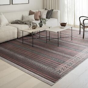 سجادة منطقة Vibe Stripe مقاس 7'6" x 9'6" - نسيج مسطح من التراث الرملي والفحم والطين، كومة منخفضة - سجادة منطقة سهلة التنظيف مثالية لغرفة المعيشة وغرفة الطعام وغرفة النوم والمدخل in Saudi Arabia
